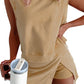 Two Pieces Mineral Wash Cotton Tank Top Lined Split Athletic Skirt Set