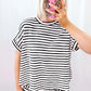 Stripe Knitted Short Sleeve Top and Drawstring Shorts Set