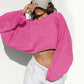 Midriff-Baring Round Neck Sweatshirt T-shirt