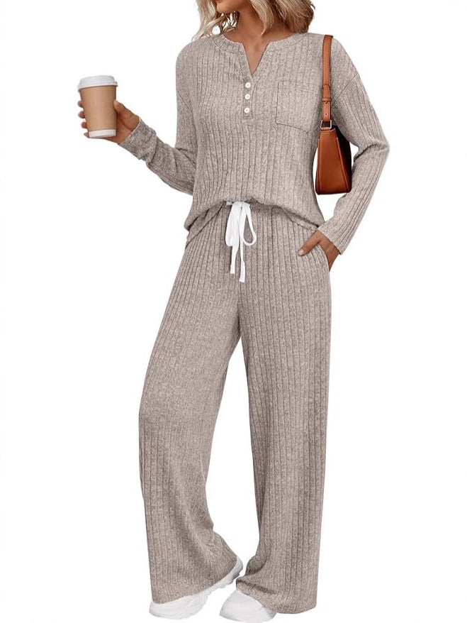 V-neck Outerwear Two-piece Pajamas for Women