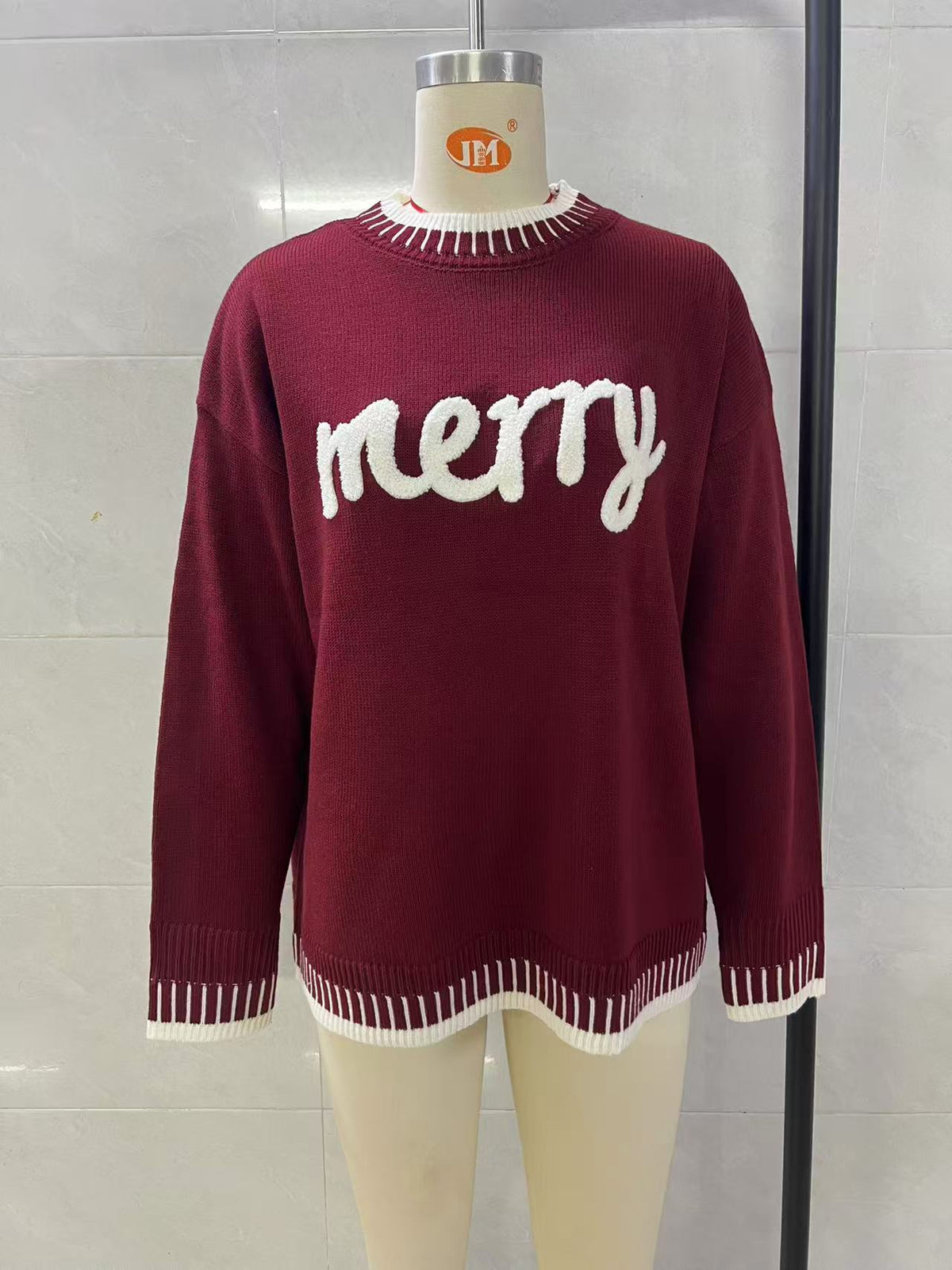 Merry Festive Knit Sweater  Casual Holiday Crewneck Pullover Top