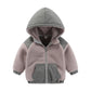 Children's cotton-padded embroidered hooded color-blocked jacket