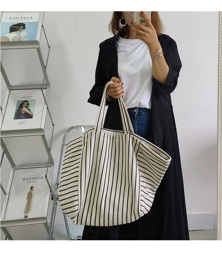 Large Capacity Striped Tote Bag