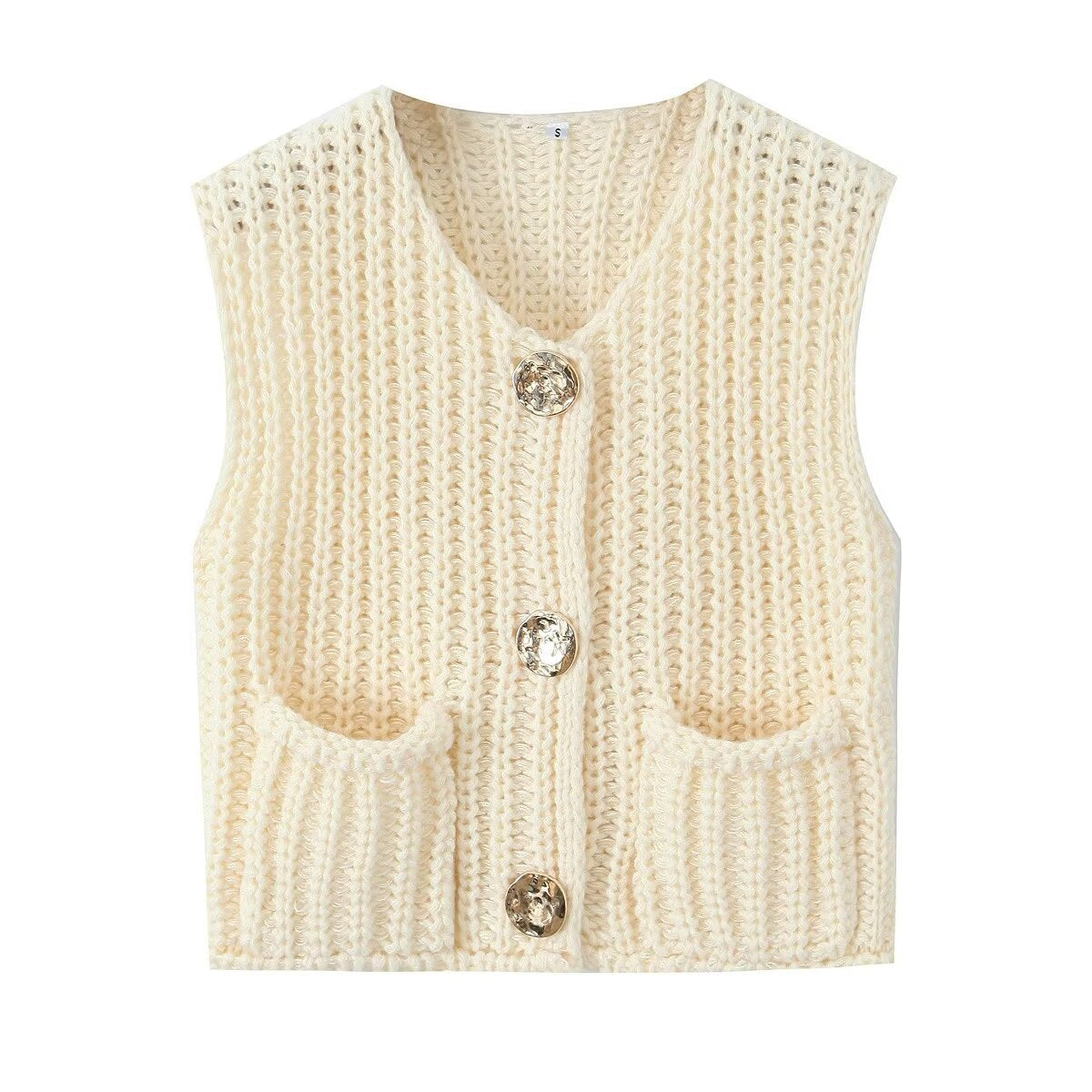 Sleeveless Button Knitted Top