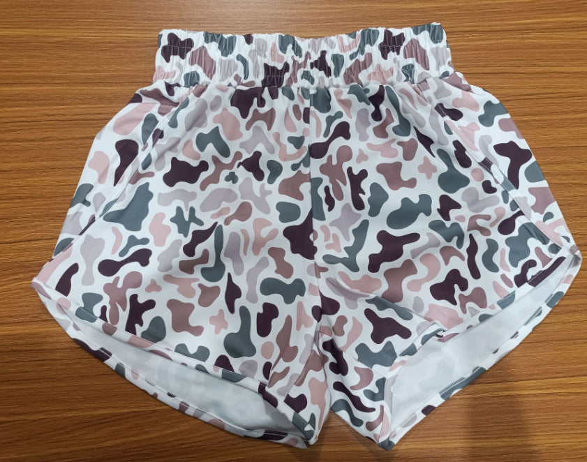 High-Waisted Camo Athletic Running Shorts