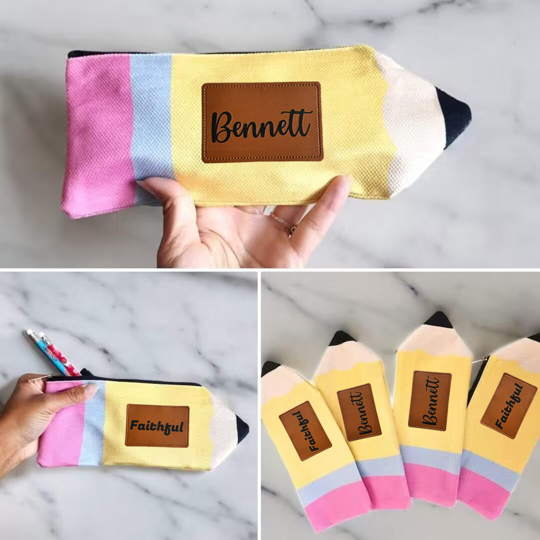 Personalized Leather Patch Pencil Pouch