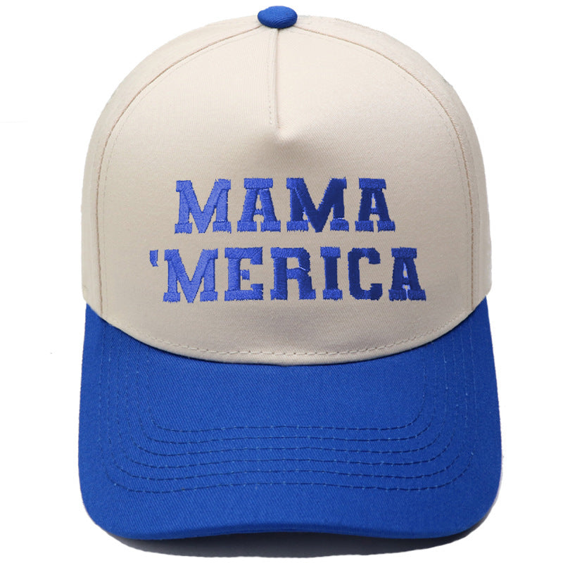 Embroidered "MAMA MERICA" Trucker Hat – Color-Block Structured Baseball Cap