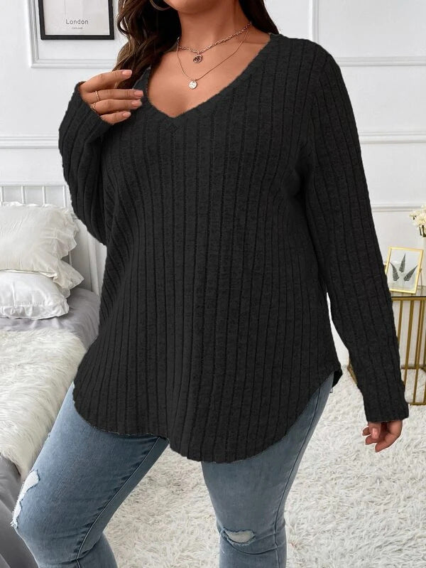 Plus Size V-Neck Long Sleeve T-Shirt