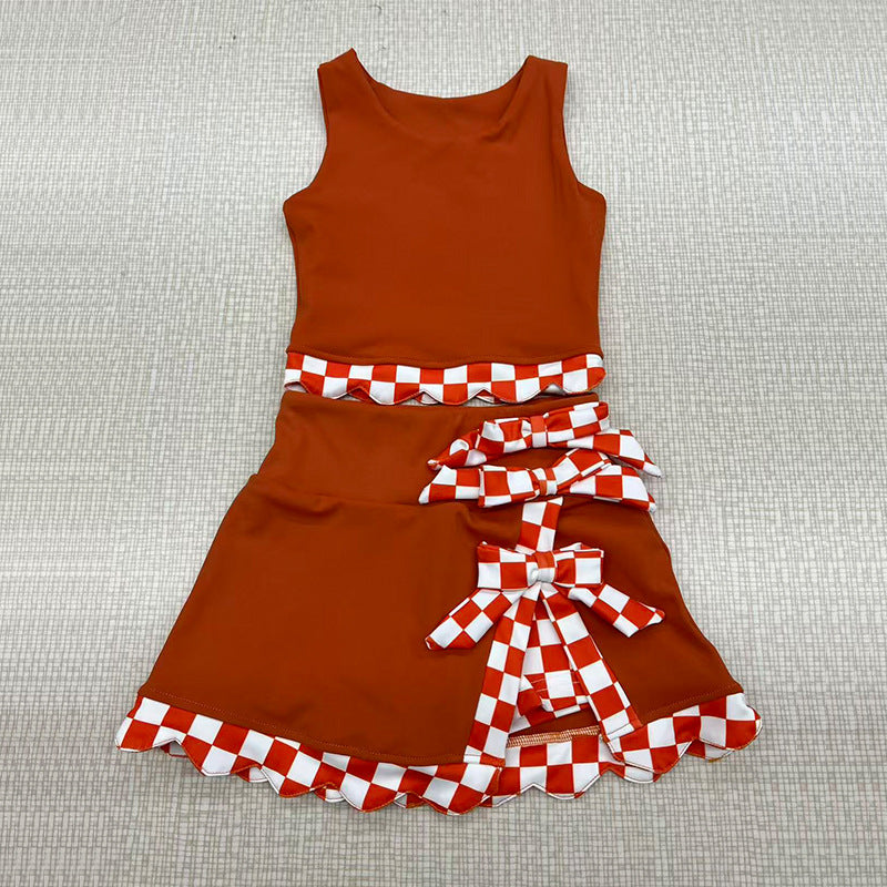 Custom Text Logo Girls' Sleeveless Top and Skirt Two-Piece Set
