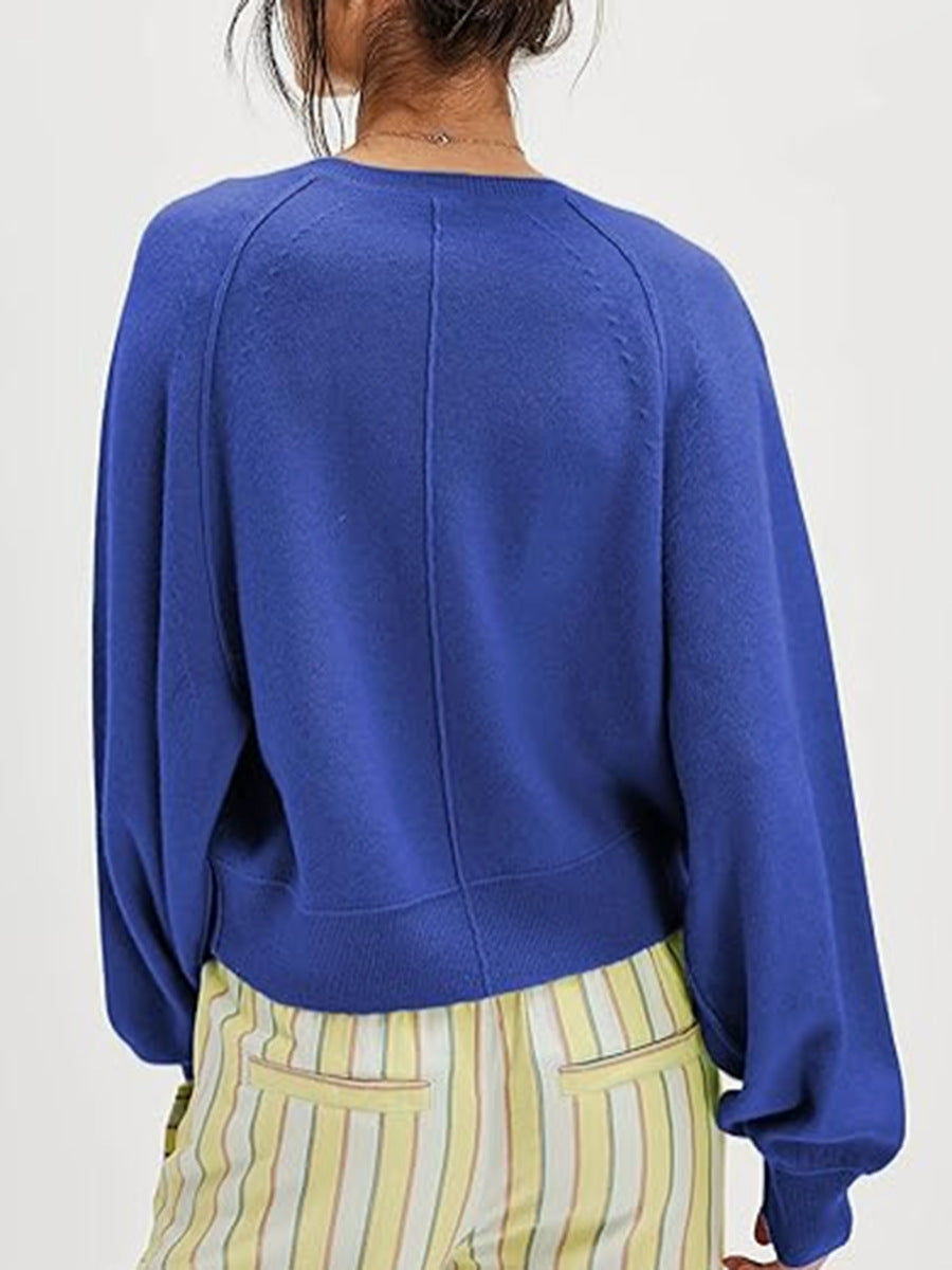 Crew Neck Button Front Knit Pullover