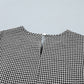 Black Plaid Bow Ruffled Half Sleeve Round Neck Blouse