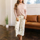 Beige Stylish Mallard Printed Cuffed Hem Shift Jeans