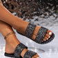 Glittering Hollow Out Dual Straps Flat Slippers