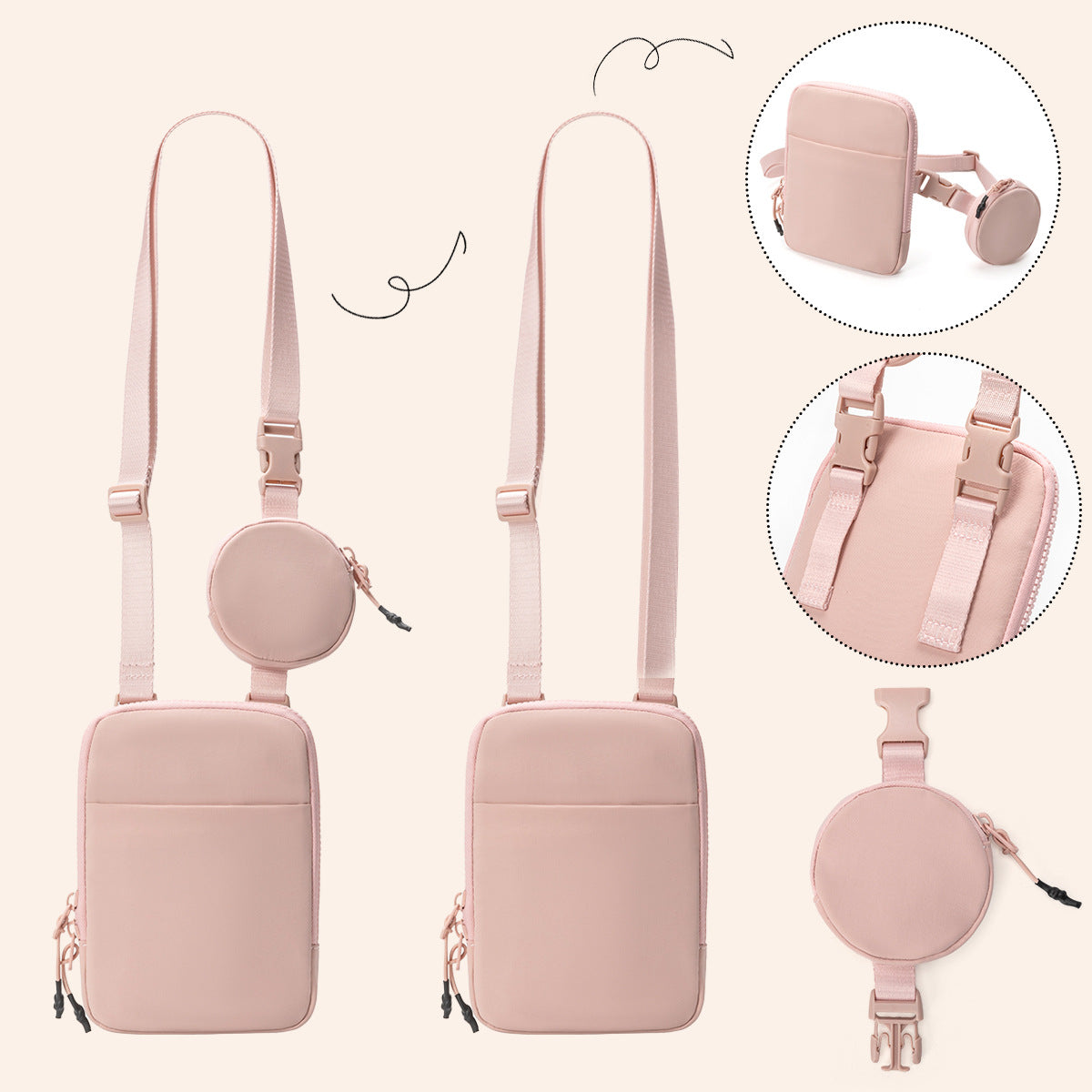 Nylon Crossbody Bag with Removable Mini Pouch