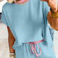 Cream Soft Ribbed Color Block Trim Casual Short Set