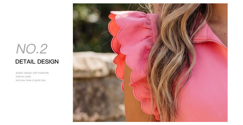 Half Zipped Ruffled Short Set