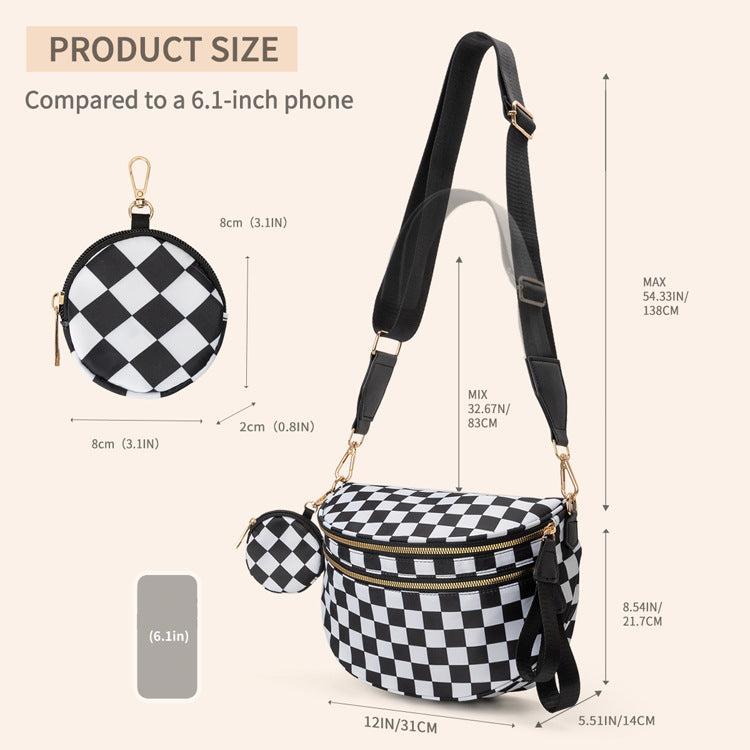 Nylon Crossbody Bags Bum Bag with Detachable Coin Pouch