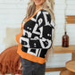 Black Geometric Ghost Print Drop Shoulder Knit Cardigan