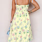 Wildflower Bloom Contrast Trim Self-tie Straps High Waist Midi Dress