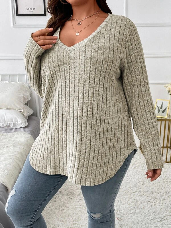 Plus Size V-Neck Long Sleeve T-Shirt