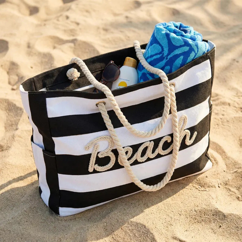 Custom Beach Bag Striped Canvas Tote