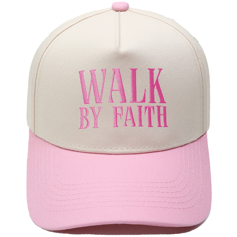 "Walk by Faith" Embroidered Retro Color-Block Trucker Hat