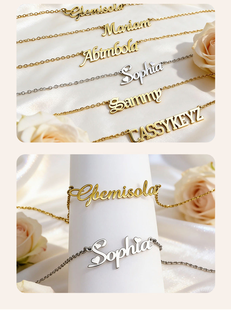 Custom Stainless Steel Letter Necklace, Bracelet, and Stud Earrings – Personalized Name/Logo Pendant