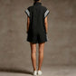 Loose Sleeveless Drawstring Pockets Split-Joint Striped Zipper Stand Collar Rompers