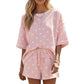 Polka Dot Short Sleeve Loose Top Drawstring Shorts Set
