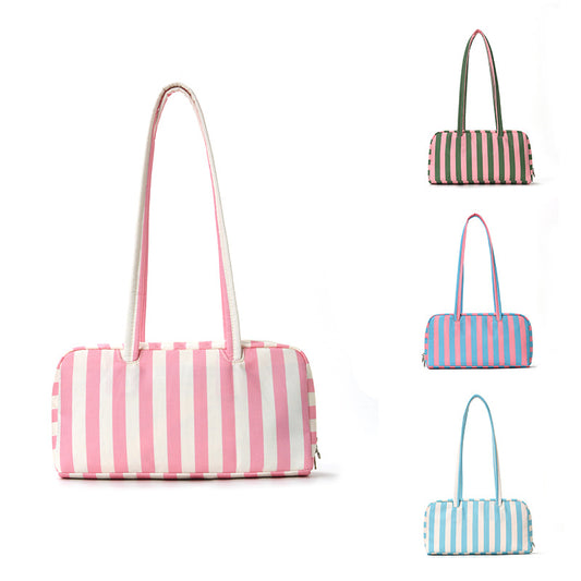 Women's Vintage Striped Baguette Shoulder Bag / Underarm Purse