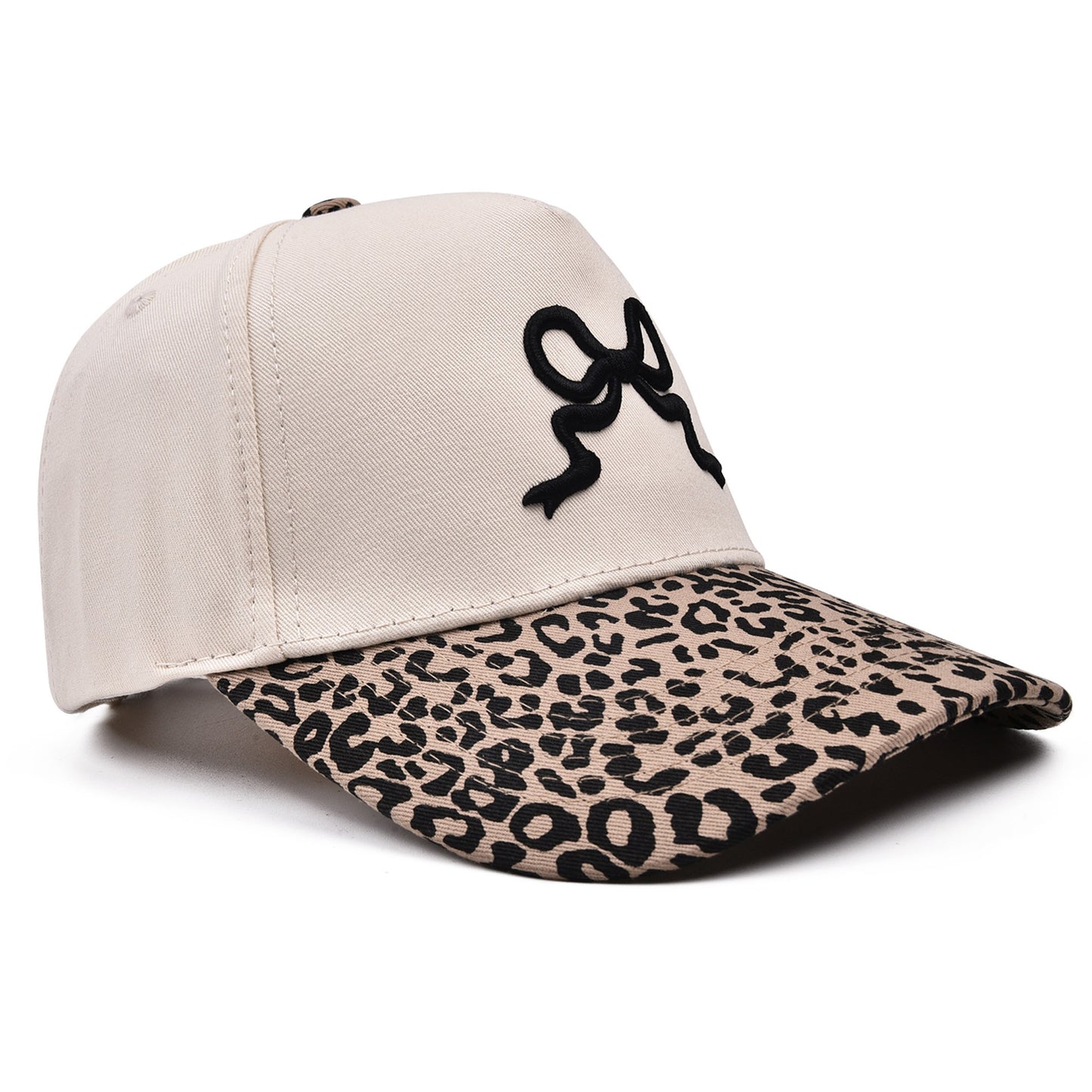 Leopard Print Canvas Hat with Embroidery Bow
