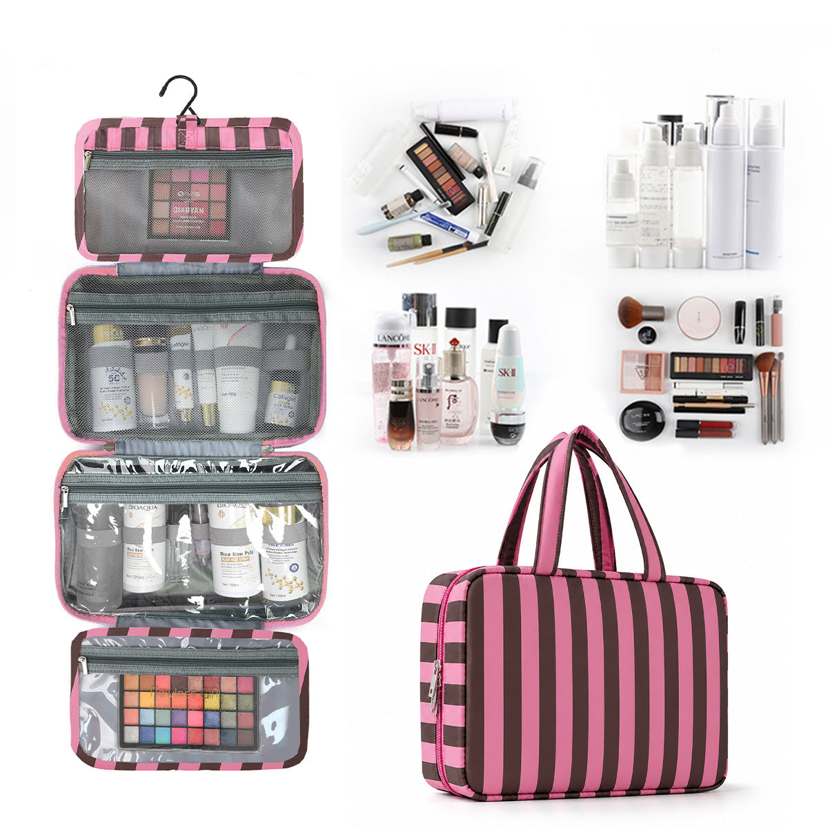 Foldable Hanging Toiletry Bag Wet & Dry Separation Cosmetic Organizer