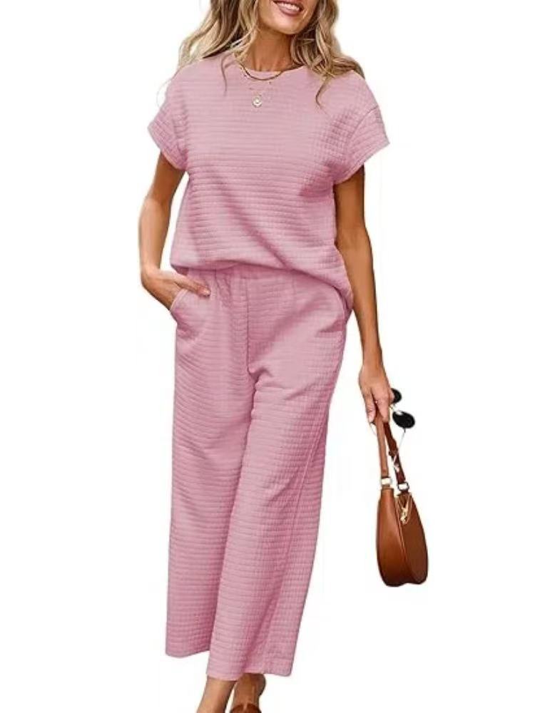 Textured Top and Wide-leg Pants Set