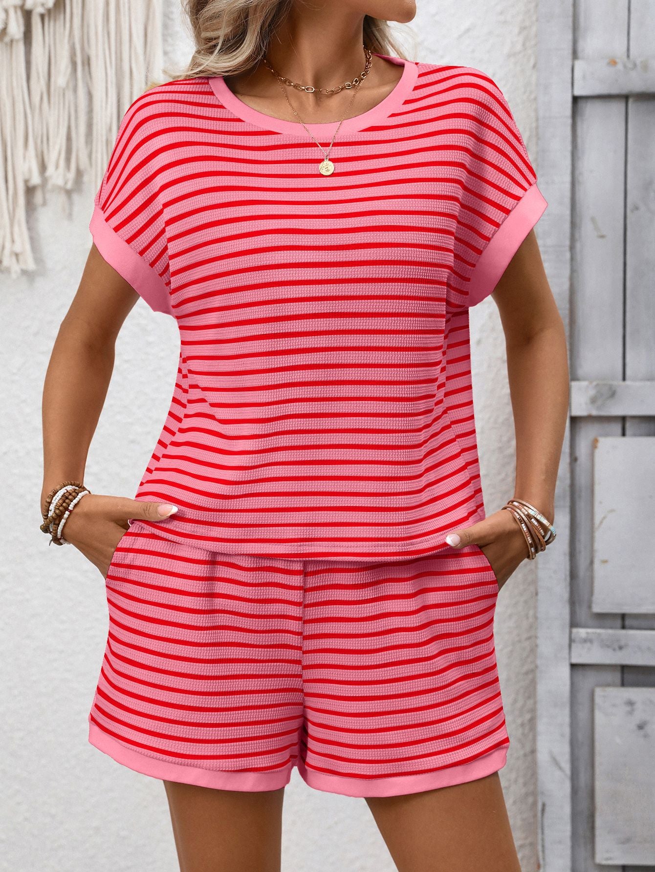 The Color-Blocked Striped Short Set