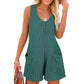 Black Waffle Sleeveless U Neck Buttons Romper With Pockets