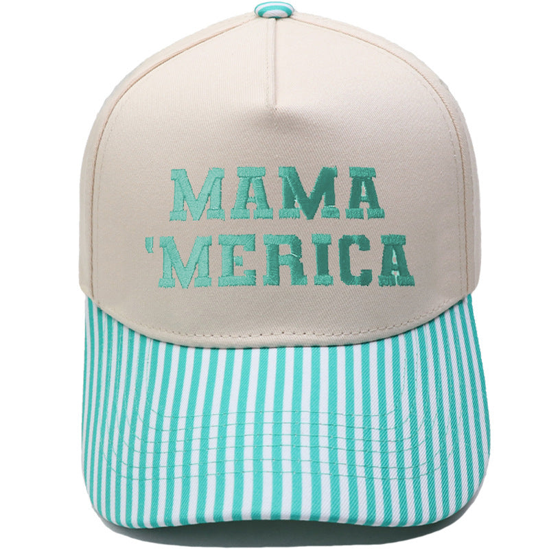 Embroidered "MAMA MERICA" Trucker Hat – Color-Block Structured Baseball Cap