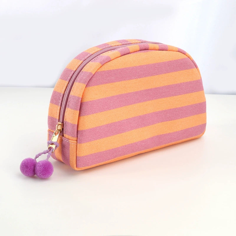 Personalized Embroidered Striped Canvas Toiletry Bag/Makeup Bag