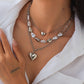 Plated Layered Heart Pendant Irregular Pearl Layered Necklace