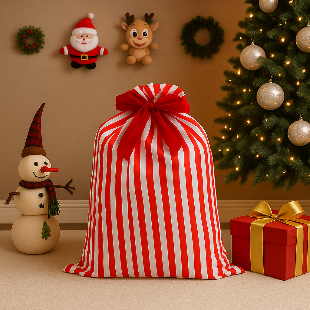 Striped Festive Drawstring Christmas Gift Sack