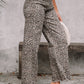 Brown Leopard Frayed Edge Wide Leg High Waist Jeans