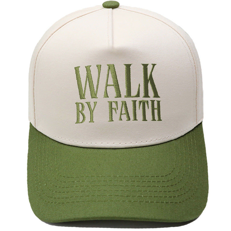 "Walk by Faith" Embroidered Retro Color-Block Trucker Hat