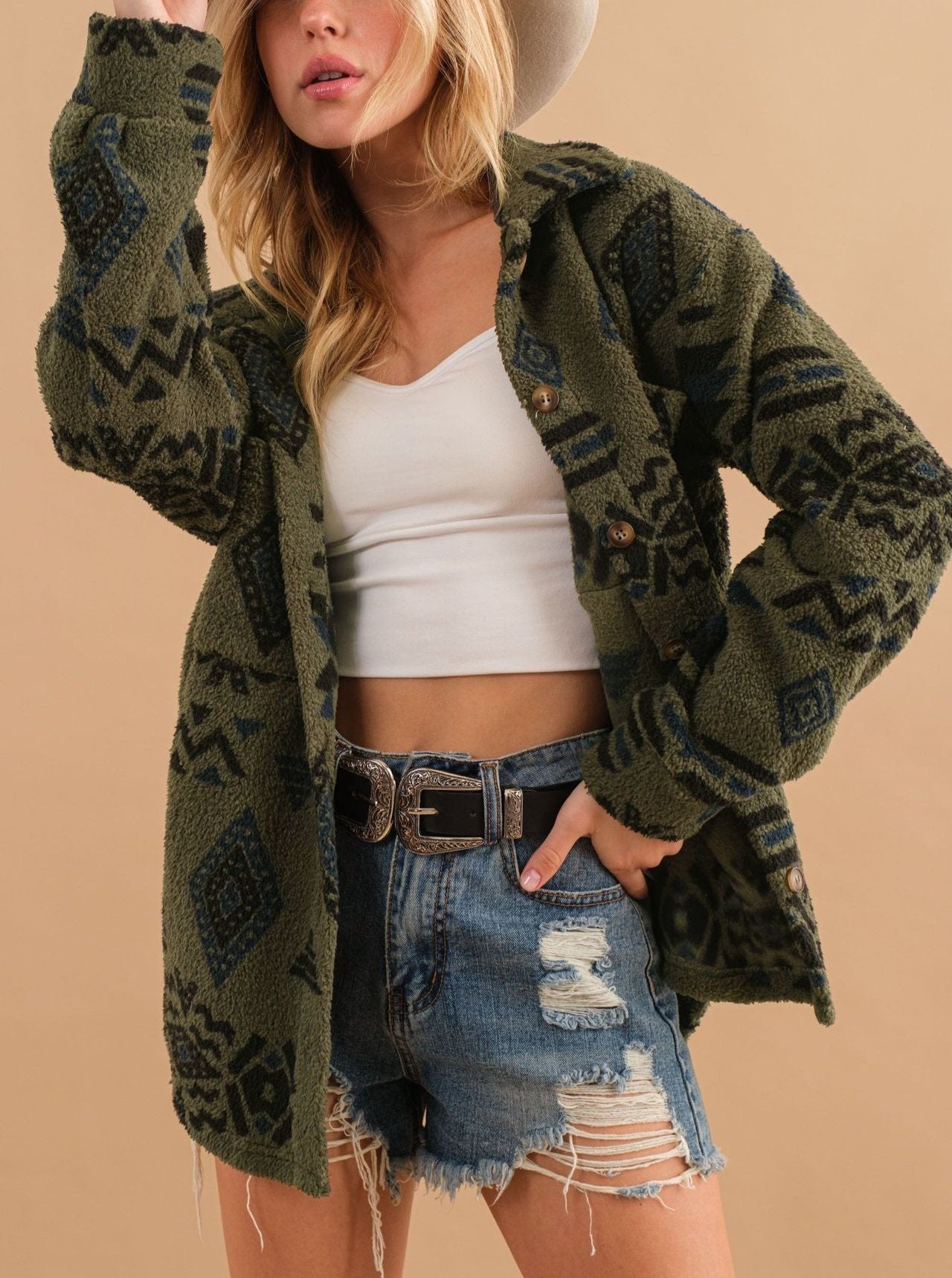 Aztec Print Sherpa Jacket