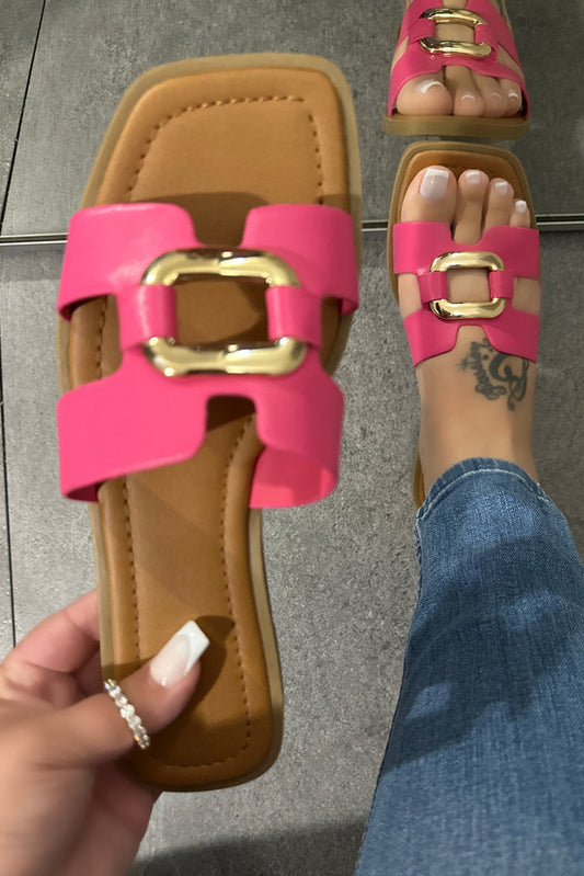 Metal Decor Cut Out Square Toe Slippers