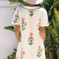 Apricot Floral Short Sleeve Split Neck Loose Mini Dress