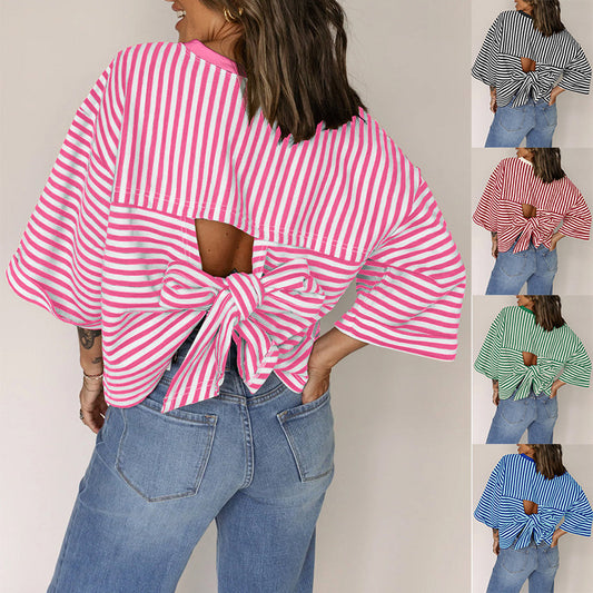 Striped Back Bow Tie T-Shirt