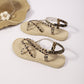 Khaki Leopard Strappy Caged Braided Sole Boho Sandals