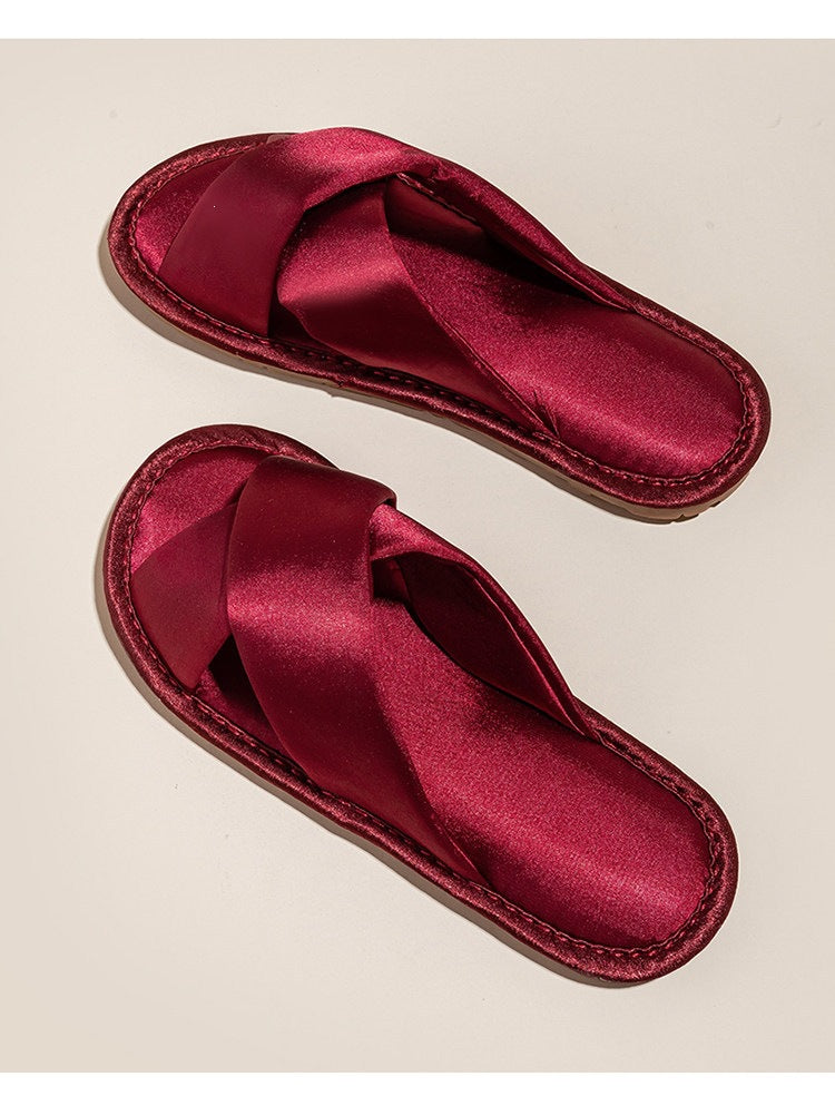 Women's Satin Cross-Strap Slide Slippers