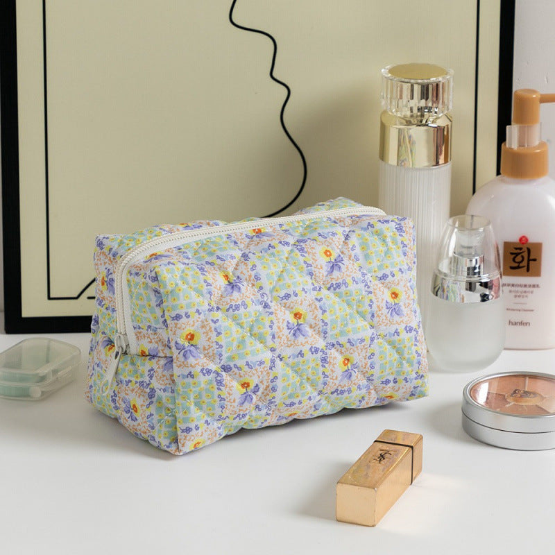 Custom Embroidered Floral Quilted Cosmetic Bag
