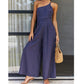 Asymmetric Thin Straps One-shoulder Wide Leg Jumpsuit