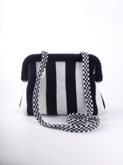 Striped Knit Cloud Frame Clutch Crossbody Bag